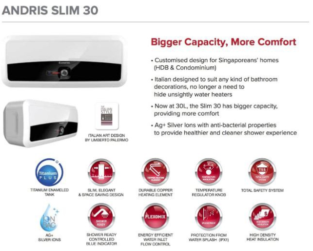 Ariston Storage Heater ANDRIS SLIM – BIG Lobang
