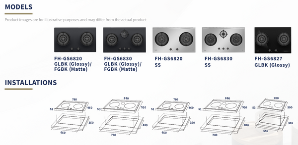 GAS HOB WITH 2 BURNERS FH-GS6820 GLBK/FGBK/SS