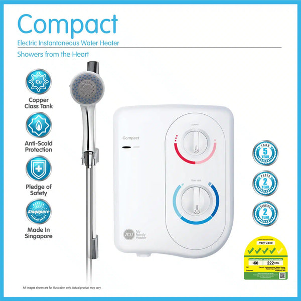 Water Heater 707 Compact With Chrome hand shower